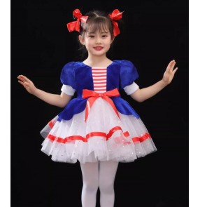 Children Toddlers Royal blue jazz dance dresses tutu skirts modern dance performance costumes girls' princess dresses chorus performance outfits for kids